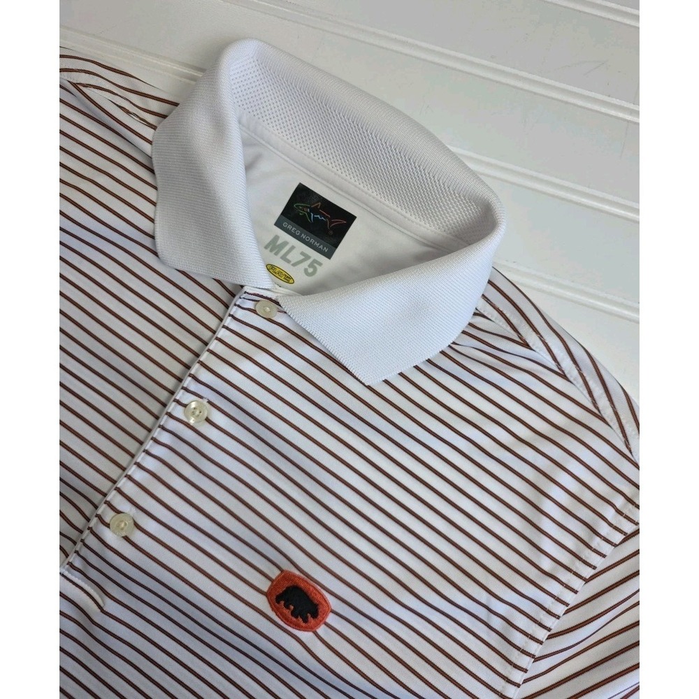 Greg Norman Polo Shirt Mens  MEDIUM Striped Short‎ Sleeve Play Dry Golf Top ML75